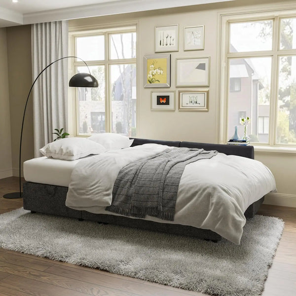 Sleeper Sofa Bed with Storage Chaise – Grey Linen