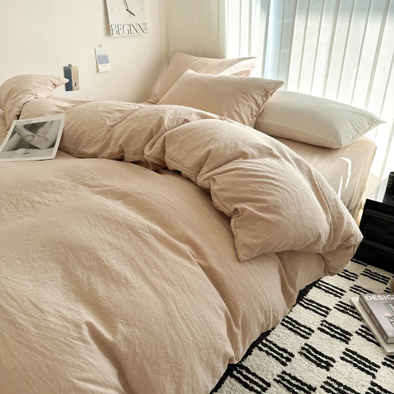Solid Cotton Bedding Set with Duvet Cover, Pillowcases & Sheet, Multiple Sizes