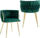 Velvet Dining Chairs Set of 2 – Tufted Accent Chairs with Gold Legs