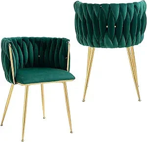 Velvet Dining Chairs Set of 2 – Tufted Accent Chairs with Gold Legs
