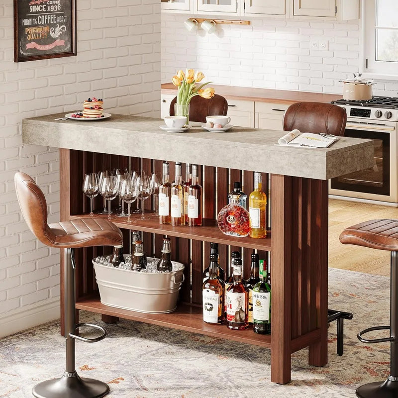 63-Inch 2-Tier Home Bar Cabinet with Footrest – Modern Pub Table