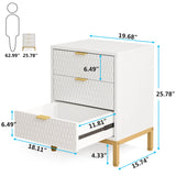 Modern White Nightstand with 3 Drawers - Gold Base