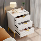 Modern White Nightstand with 3 Drawers - Gold Base
