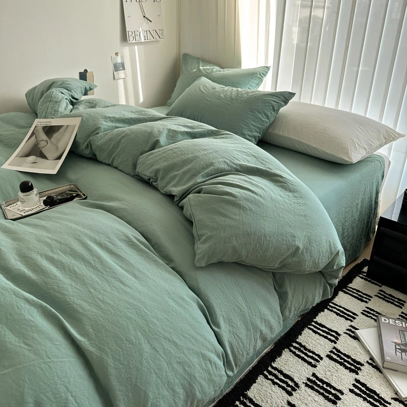 Solid Cotton Bedding Set with Duvet Cover, Pillowcases & Sheet, Multiple Sizes