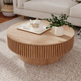 31.5" Natural Coffee Table – Modern Solid Wood Drum Tea Table for Living Room