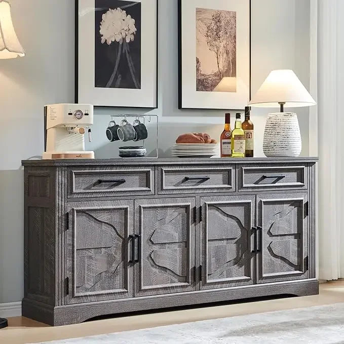 66" Large Buffet Sideboard Cabinet with 4 Doors and 3 Drawers, Buffet Table Coffee Bar Wine Bar Storage Cabinet