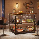 L-Shaped Home Bar Unit – 3 Tier Liquor Table with Storage & Wine Glass Holder