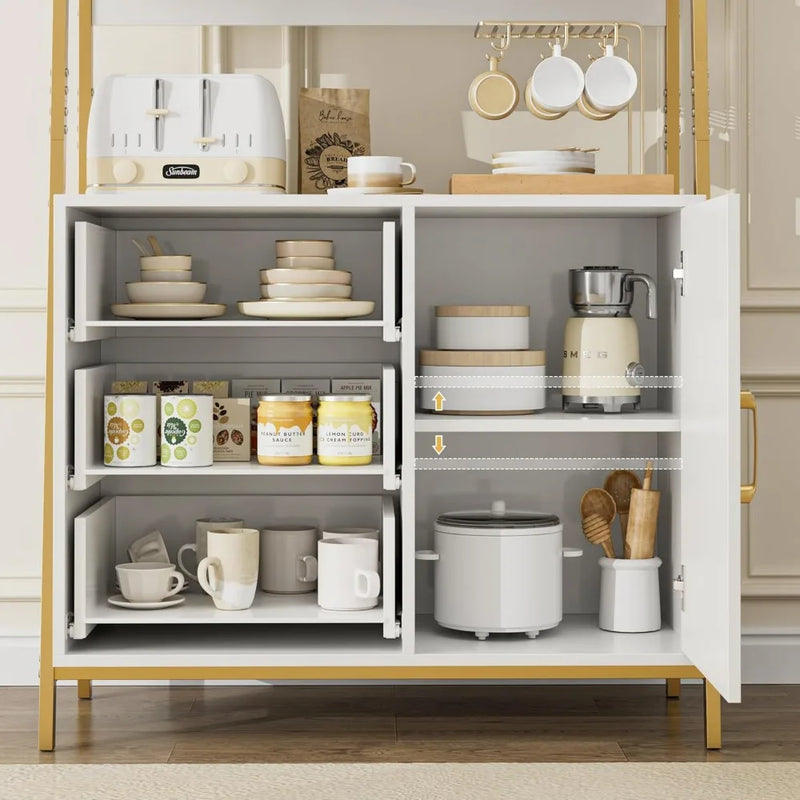 69" White & Gold Bookshelf with Drawers & Ladder Shelves