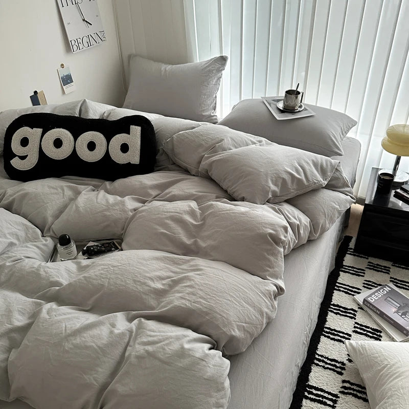 Solid Cotton Bedding Set with Duvet Cover, Pillowcases & Sheet, Multiple Sizes