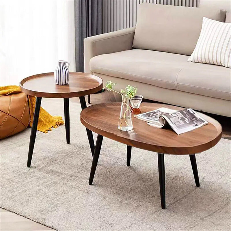 Modern 2-Piece Wooden Nesting Coffee Table Set for Living Room