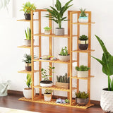9-Tier Bamboo Plant Stand - Natural Wood Flower Shelf for Balcony & Living Room