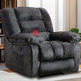 Overstuffed Massage Recliner with Heat & Vibration – Plush Fabric Reclining Chair