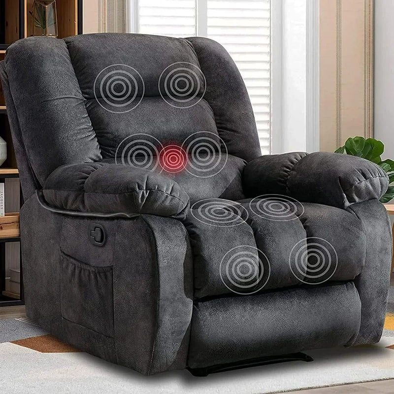 Overstuffed Massage Recliner with Heat & Vibration – Plush Fabric Reclining Chair