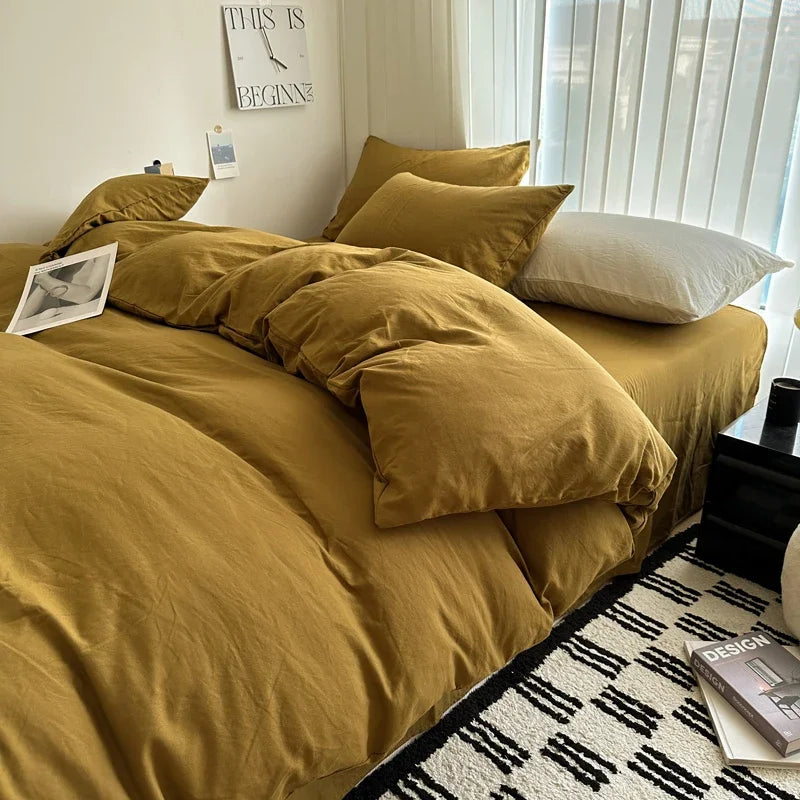 Solid Cotton Bedding Set with Duvet Cover, Pillowcases & Sheet, Multiple Sizes