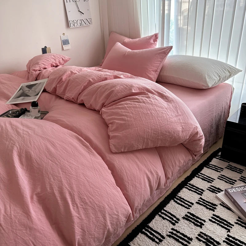 Solid Cotton Bedding Set with Duvet Cover, Pillowcases & Sheet, Multiple Sizes