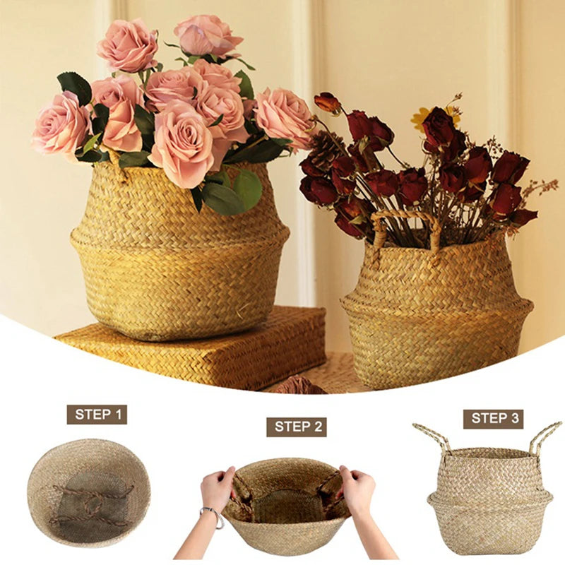 Seaweed Wicker Basket – Hanging Flower Pot & Storage Basket