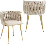 Velvet Dining Chairs Set of 2 – Tufted Accent Chairs with Gold Legs