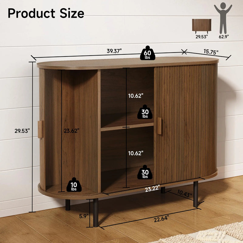40" Modern Sideboard Buffet Cabinet with Sliding Door & Adjustable Shelf