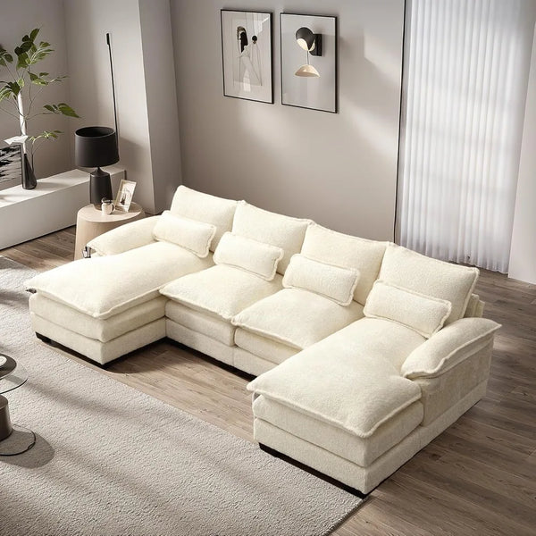 U-Shaped Chenille Sectional Sofa w/ Double Chaise – 110"