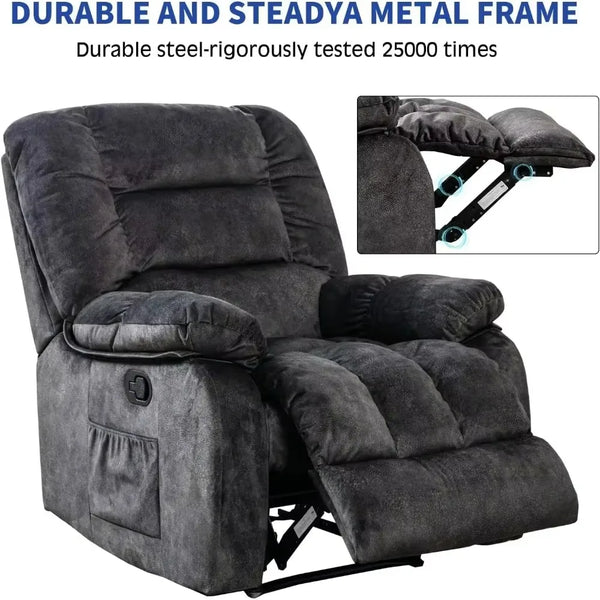 Overstuffed Massage Recliner with Heat & Vibration – Plush Fabric Reclining Chair
