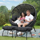 Oversized 2-Person Wicker Egg Chair with Ottoman – Indoor/Outdoor Lounge