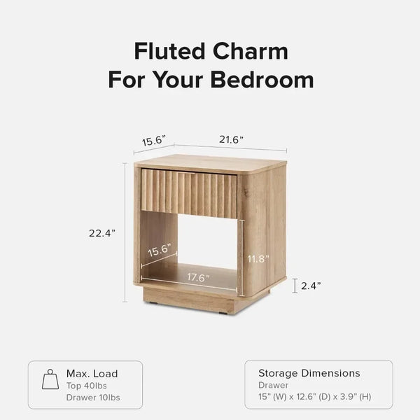 Brooklyn Modern Farmhouse Nightstand with Fluted Drawer-Furniture-Krewe Home Interiors