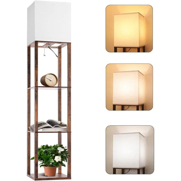 Floor Lamp with Shelf and 3-Color LED Bulb – 62" Modern Standing Light-Living Room-Krewe Home Interiors