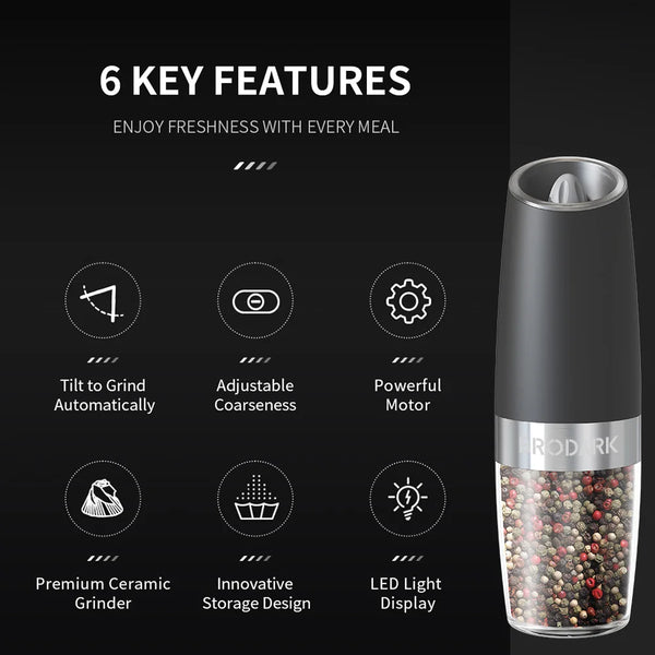 Gravity Electric Salt & Pepper Grinder Set – LED, One-Handed Operation-kitchen-Krewe Home Interiors