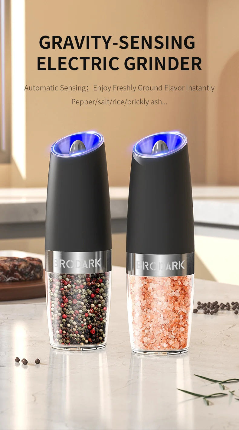 Gravity Electric Salt & Pepper Grinder Set – LED, One-Handed Operation-kitchen-Krewe Home Interiors
