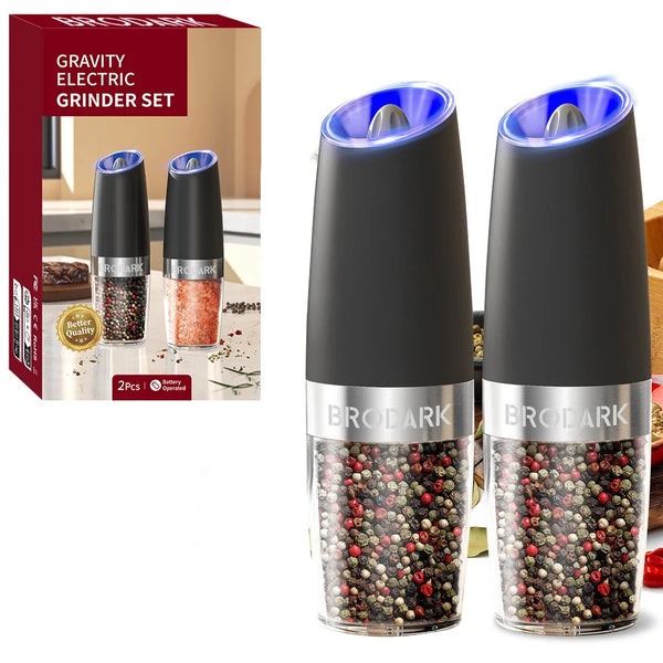 Gravity Electric Salt & Pepper Grinder Set – LED, One-Handed Operation-kitchen-Krewe Home Interiors