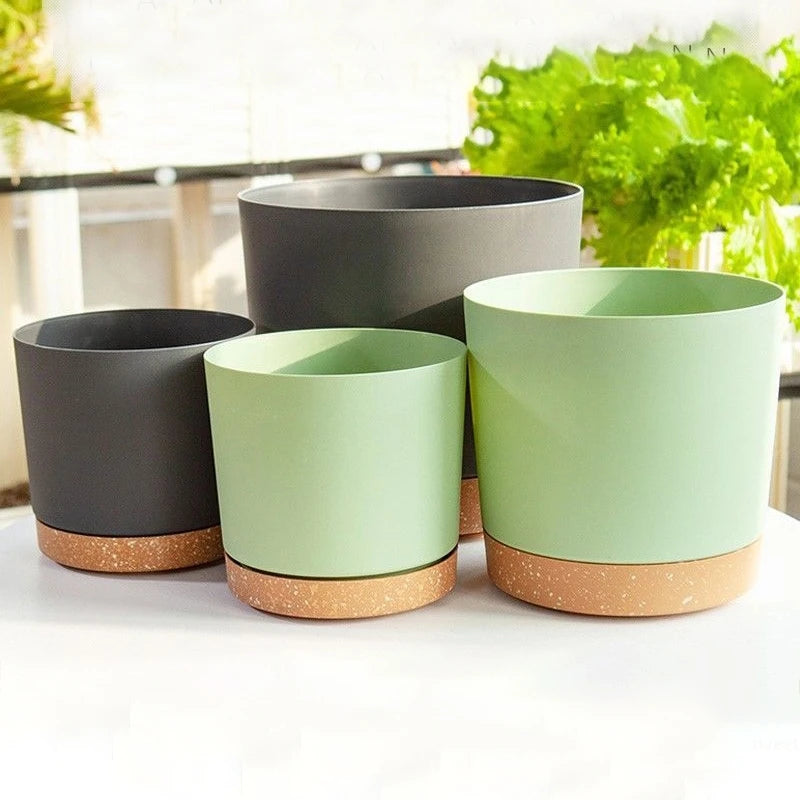 Large Modern Plastic Plant Pot with Drainage Tray-Home decor-Krewe Home Interiors