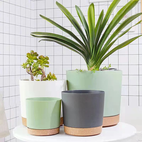 Large Modern Plastic Plant Pot with Drainage Tray-Home decor-Krewe Home Interiors