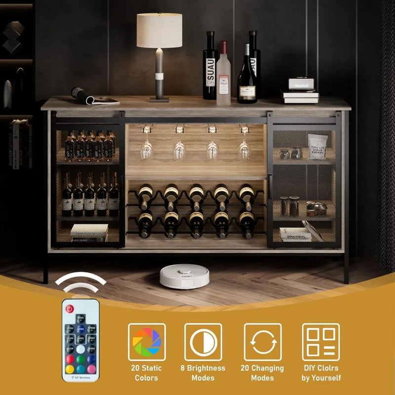 LED Industrial Wine Bar Cabinet – Sliding Barn Door Design-Furniture-Krewe Home Interiors