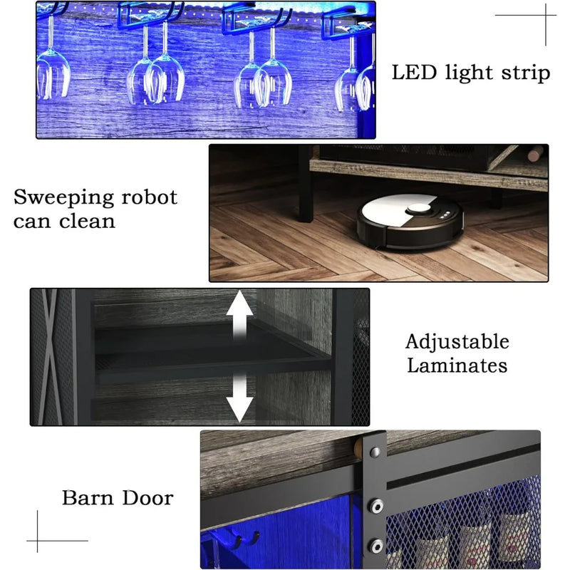 LED Industrial Wine Bar Cabinet – Sliding Barn Door Design-Furniture-Krewe Home Interiors