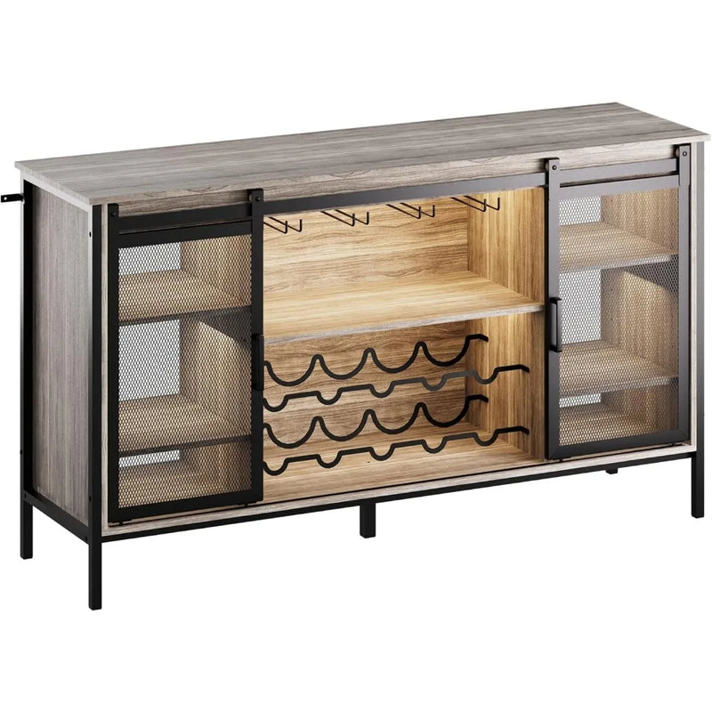 LED Industrial Wine Bar Cabinet – Sliding Barn Door Design-Furniture-Krewe Home Interiors