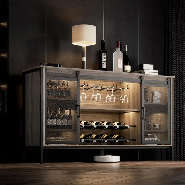 LED Industrial Wine Bar Cabinet – Sliding Barn Door Design-Furniture-Krewe Home Interiors