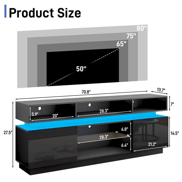 LED TV Stand with Storage & Power – Fits Up to 80” TVs-Furniture-Krewe Home Interiors