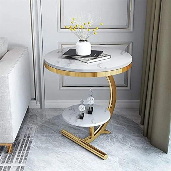 Luxury Marble End Table – Gold Round Coffee Table for Home Décor-Home decor-Krewe Home Interiors