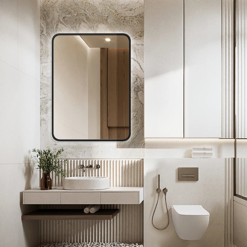 Matte Black Framed Bathroom Mirror, Tempered Glass, Modern Rectangular Design-bathroom-Krewe Home Interiors