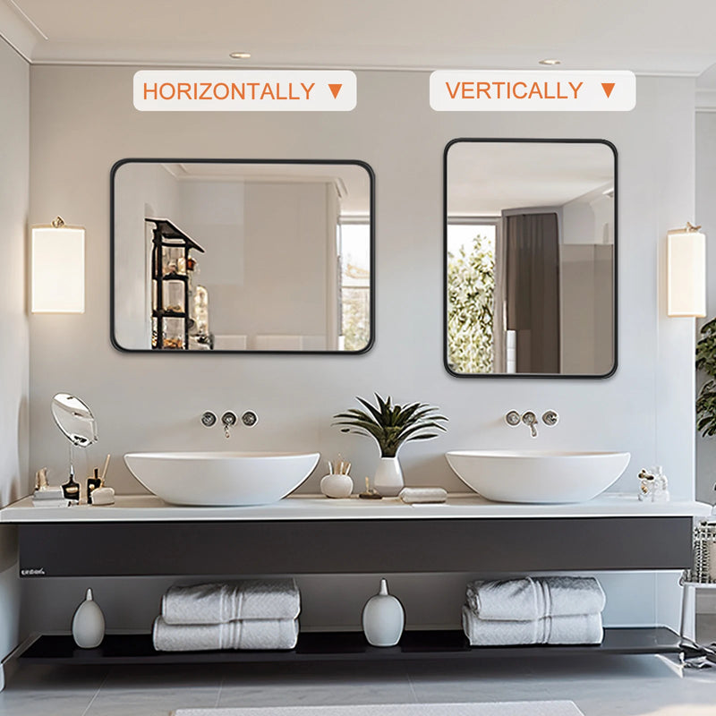 Matte Black Framed Bathroom Mirror, Tempered Glass, Modern Rectangular Design-bathroom-Krewe Home Interiors