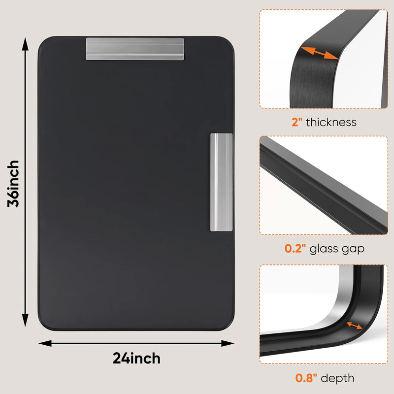 Matte Black Framed Bathroom Mirror, Tempered Glass, Modern Rectangular Design-bathroom-Krewe Home Interiors