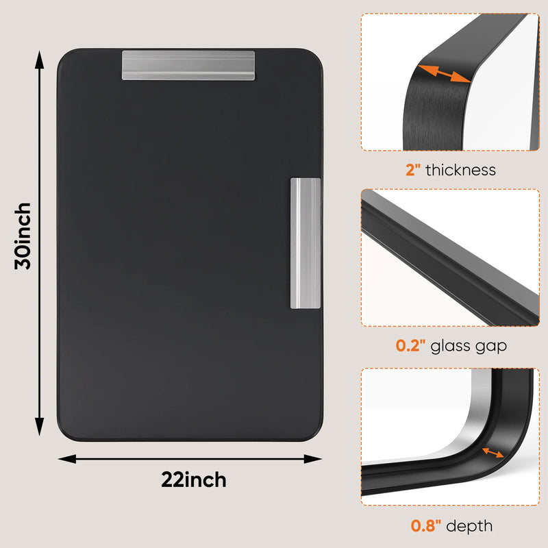 Matte Black Framed Bathroom Mirror, Tempered Glass, Modern Rectangular Design-bathroom-Krewe Home Interiors