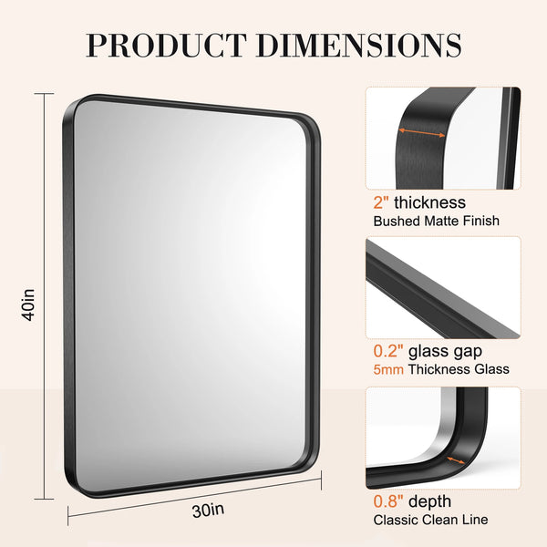 Matte Black Framed Bathroom Mirror, Tempered Glass, Modern Rectangular Design-bathroom-Krewe Home Interiors