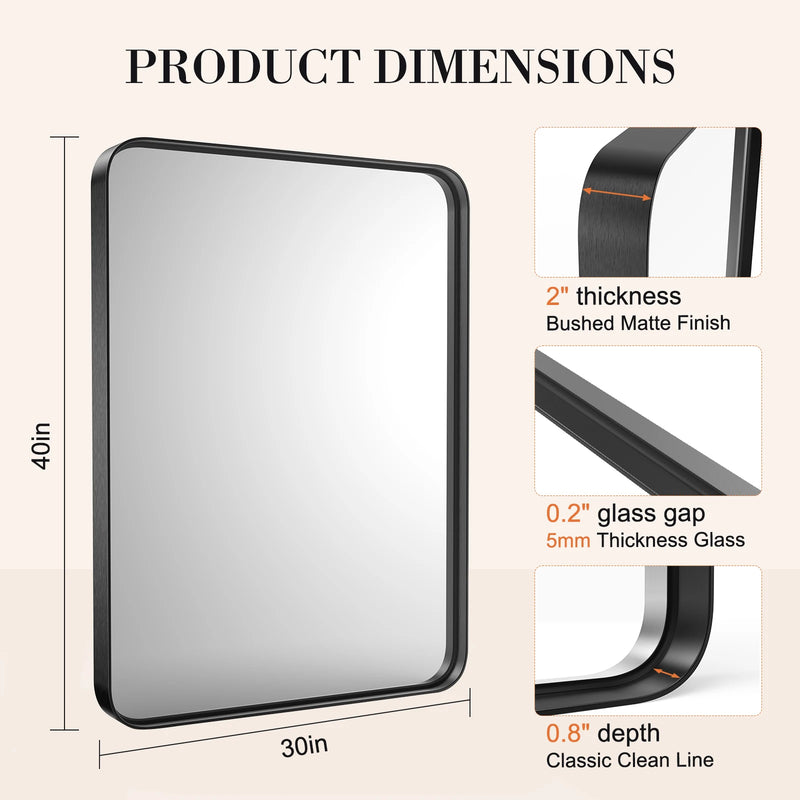 Matte Black Framed Bathroom Mirror, Tempered Glass, Modern Rectangular Design-bathroom-Krewe Home Interiors