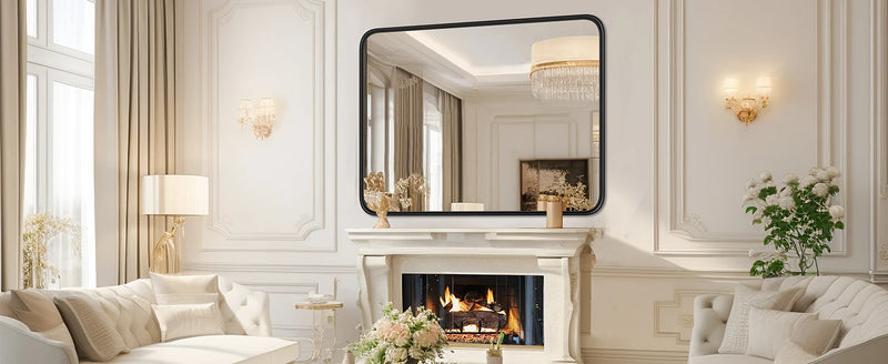 Matte Black Framed Bathroom Mirror, Tempered Glass, Modern Rectangular Design-bathroom-Krewe Home Interiors