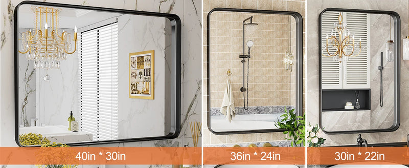 Matte Black Framed Bathroom Mirror, Tempered Glass, Modern Rectangular Design-bathroom-Krewe Home Interiors
