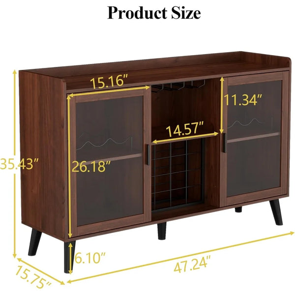 Modern Wine Bar Cabinet with LED Light – Walnut Finish-Furniture-Krewe Home Interiors