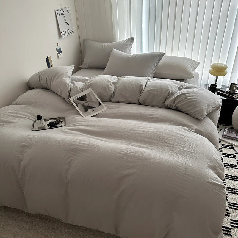 Solid Cotton Bedding Set with Duvet Cover, Pillowcases & Sheet, Multiple Sizes-Bedroom-Krewe Home Interiors