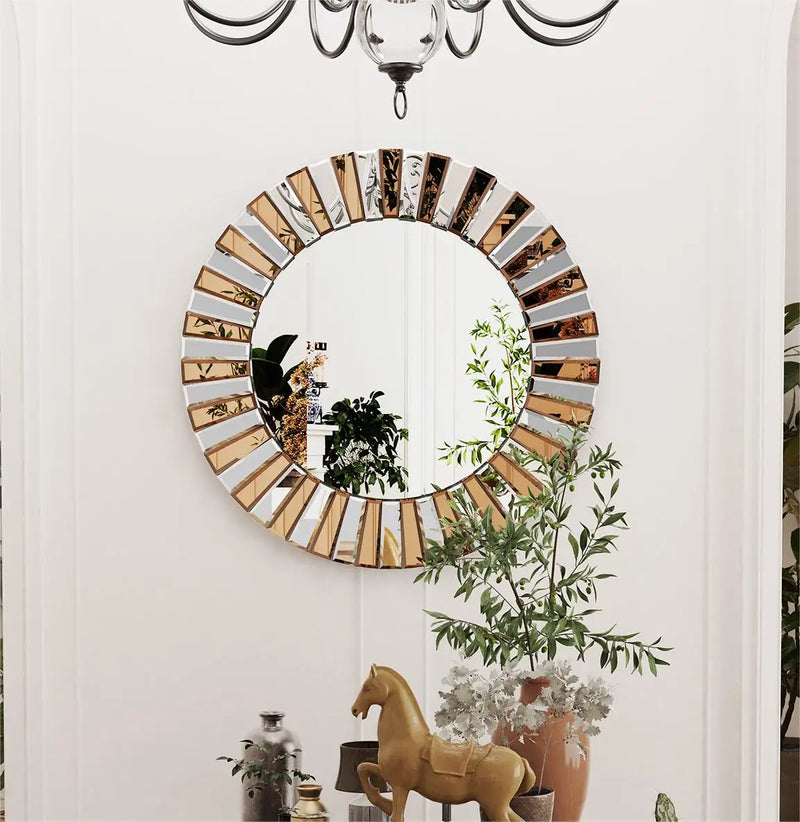 Starburst Round Accent Mirror – Silver Venetian Wall Mirror-Home decor-Krewe Home Interiors