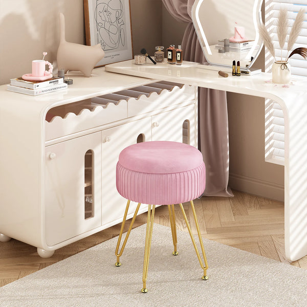 Velvet Vanity Stool Chair with Hidden Storage-Bedroom-Krewe Home Interiors
